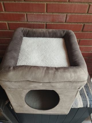 Cama-cueva gato beige gris 