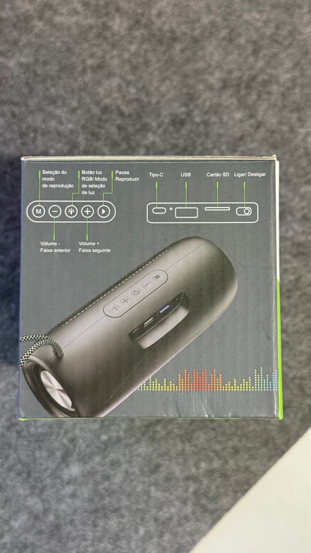 Coluna Bluetooth Portátil LED