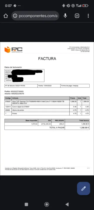 Portátil ASUS TUF Gaming F15