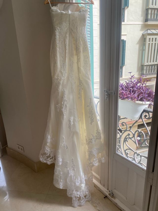 Vestido de novia sirena encaje crema S con cola