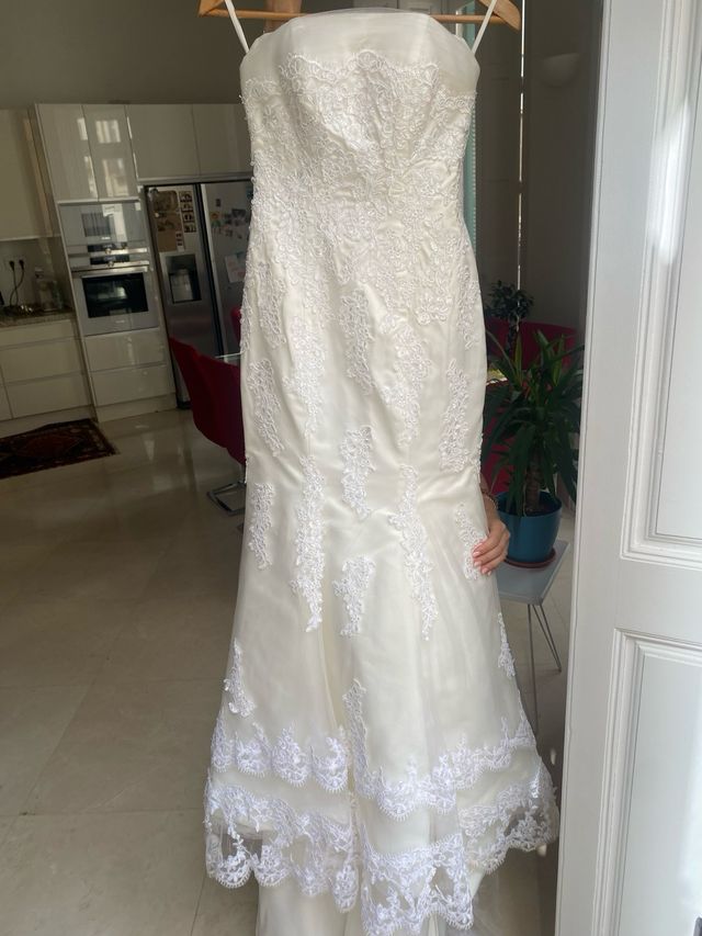 Vestido de novia sirena encaje crema S con cola