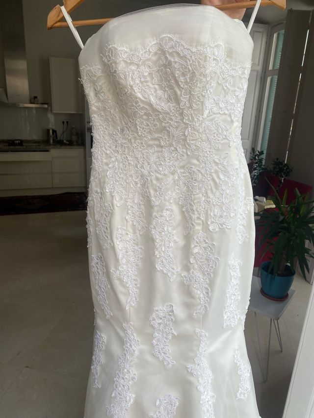Vestido de novia sirena encaje crema S con cola