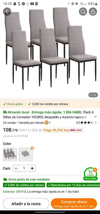 6 Sillas Comedor Gris