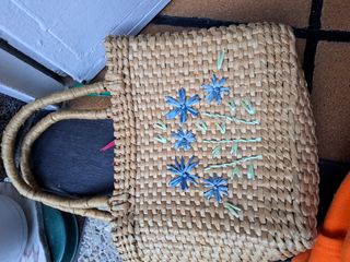 Bolso paja flores azul
