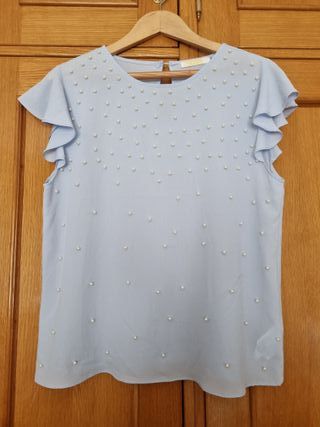 Blusa azul perlitas