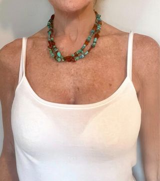 Collar de turquesas, ámbar y plata