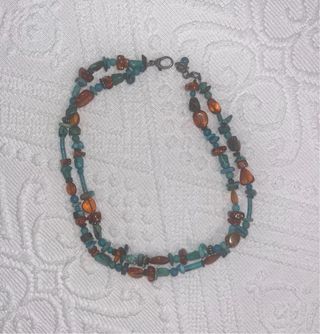 Collar de turquesas, ámbar y plata