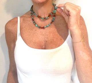 Collar de turquesas, ámbar y plata