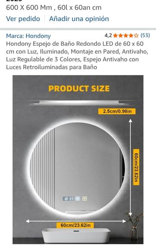 Espejo Baño Redondo LED Hondony 60x60cm