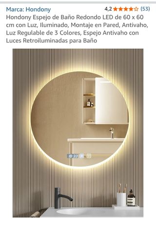 Espejo Baño Redondo LED Hondony 60x60cm