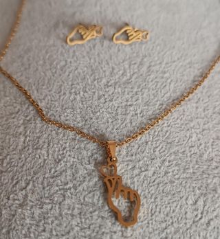 Collar y pendientes acero dorado