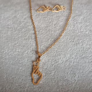 Collar y pendientes acero dorado