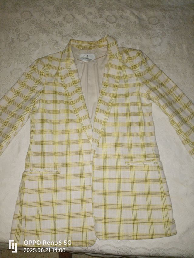 Americana cuadros beige-amarillo