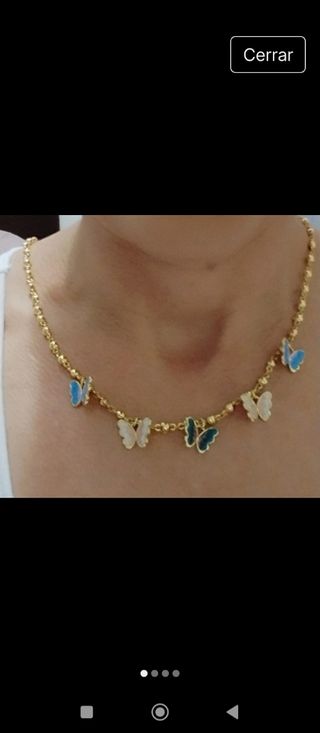 Collar con mariposas oro laminado 14k