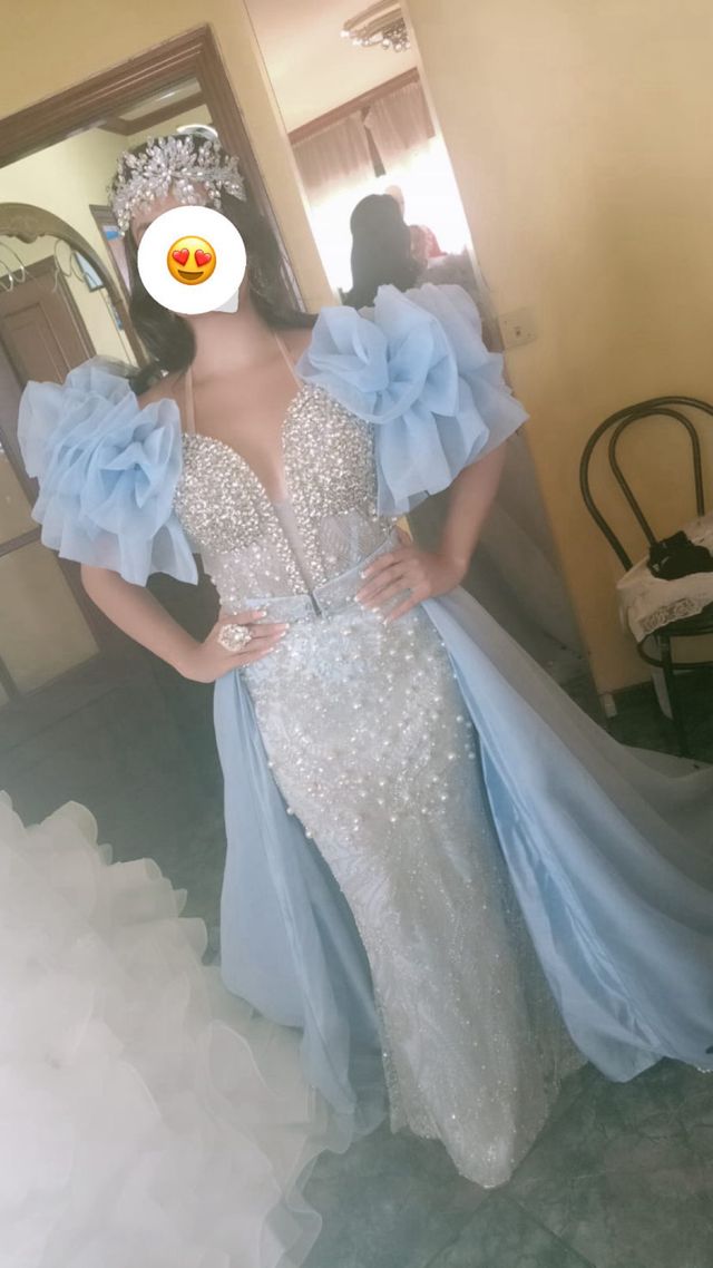 Vestido fiesta azul & plata con complementos 