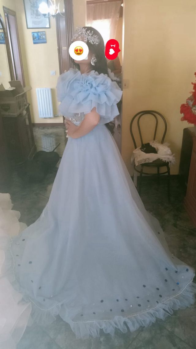 Vestido fiesta azul & plata con complementos 