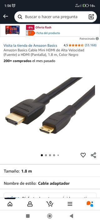 Cable Amazon Basics Mini HDMI - 1.8m