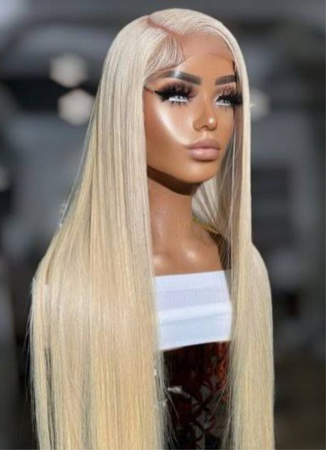 Peluca larga rubia platino