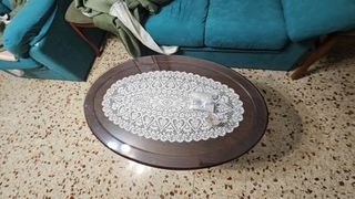 Mesa centro redonda - cristal y madera