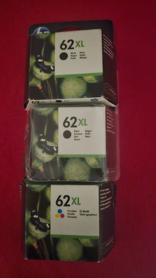 Cartuchos de tinta HP 62XL.