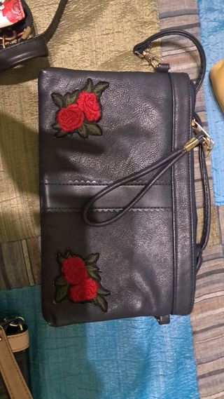 Bolso bandolera-azul con rosas rojas