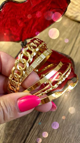 Pulseras doradas y anillo | Juego 6 piezas