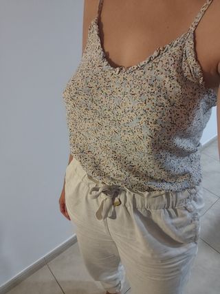 Conjunto blusa pantalón - multicolor, beige