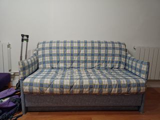 Sofá cama azul y beige