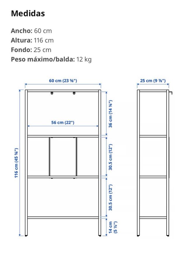 Estantería metal IKEA BAGGEBO blanco 60x24x116