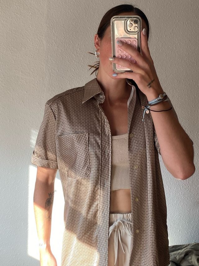Camisa marrón vintage manga corta