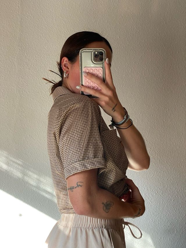 Camisa marrón vintage manga corta