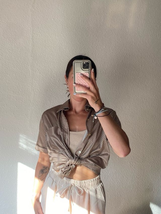 Camisa marrón vintage manga corta