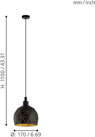 Lámpara colgante Eglo Roccaforte - Negra y dorada