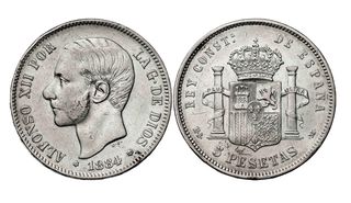 ALFONSO XIII 5 PTAS. 1884(84) SUB.AUREO Y CALICO