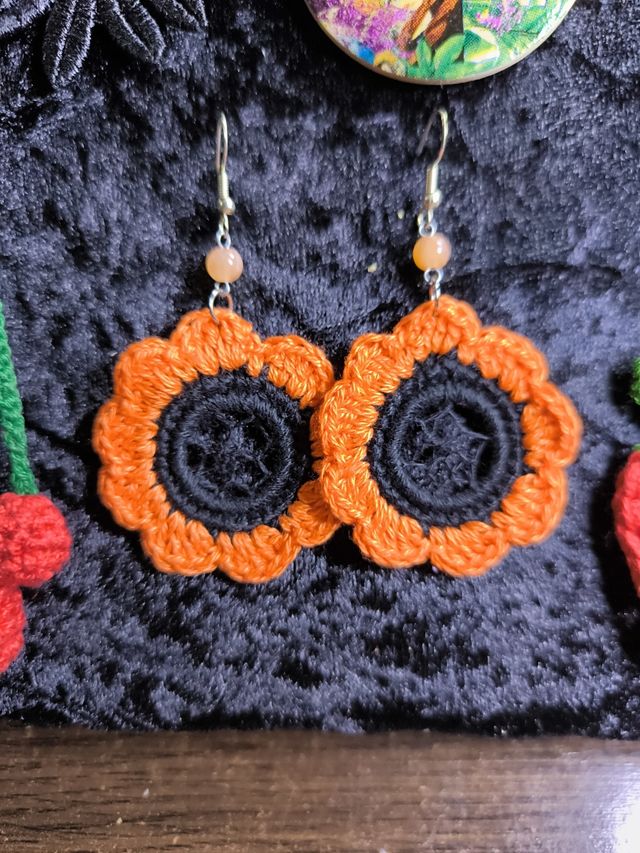 Pendientes ganchillo flores-fresas