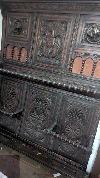 Paragüero antiguo madera castaño 
tallado.