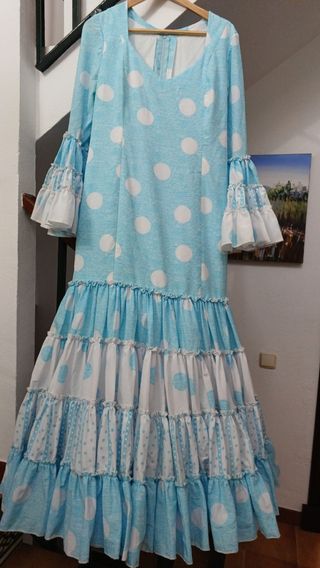 Traje Flamenca lunares celeste