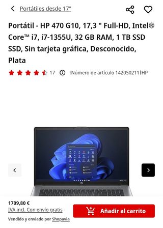 Portátil HP 470 G10 17.3" i7-1355U