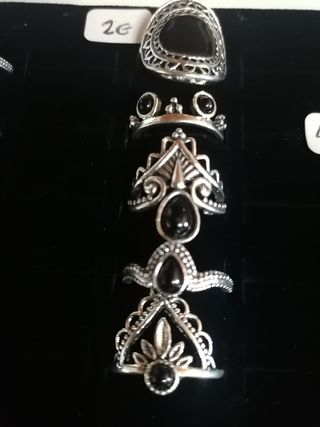 Juego 5 anillos plata negra