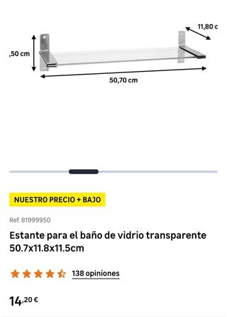 Estantería baño vidrio 51x12x12cm