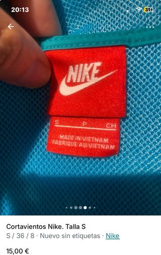 Cortavientos Nike Talla S - Nuevo