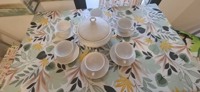Sopera blanca porcelana 6 cuencos