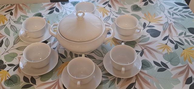 Sopera blanca porcelana 6 cuencos