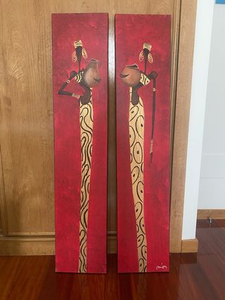 2 Cuadros pintados a mano motivos africanos