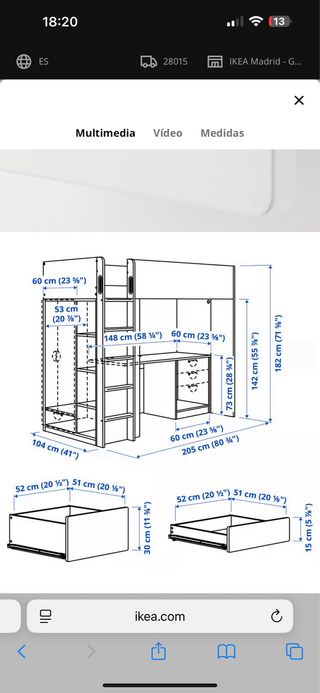 Cama alta SMÅSTAD IKEA - Blanca
