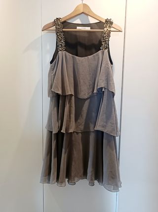 Vestido Zara gasa gris