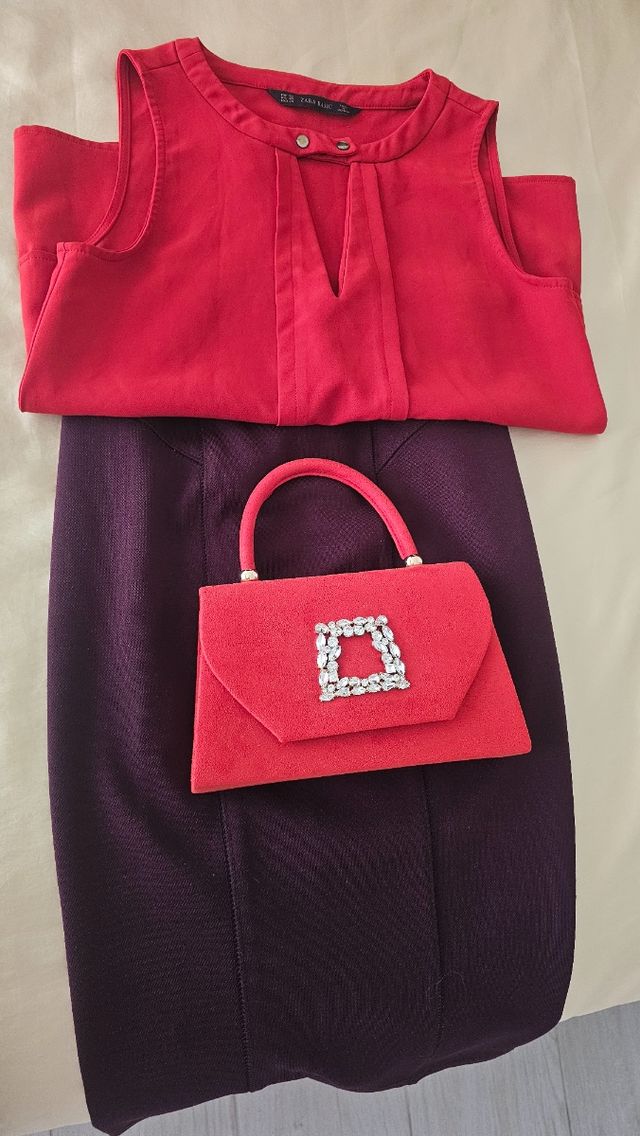 Conjunto Zara Basic rojo y morado
