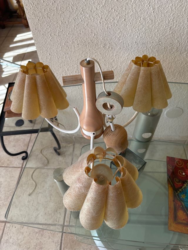 Lámpara techo 3 pantallas beige