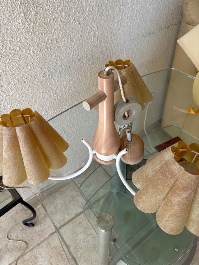 Lámpara techo 3 pantallas beige