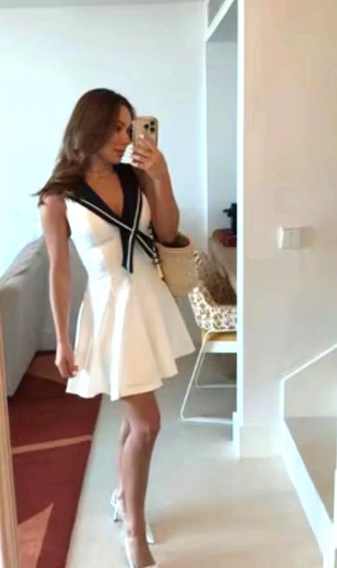 Vestido Marinero Blanco y Azul Marino Zara